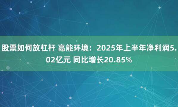 股票如何放杠杆 高能环境：2025年上半年净利润5.02亿元 同比增长20.85%